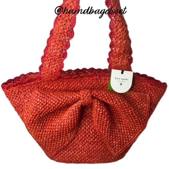 Kate Spade X Target Taffia Straw Bow Red & Orange Tote Bag - Picture 9 of 16